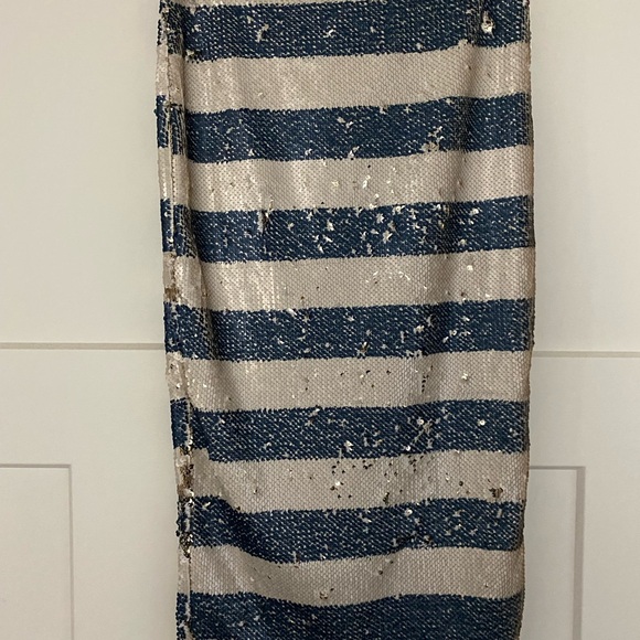 Anthropologie Sequin Blue White Stripe w/Gold Essentiel Antwerp pencil skirt S - Picture 5 of 6